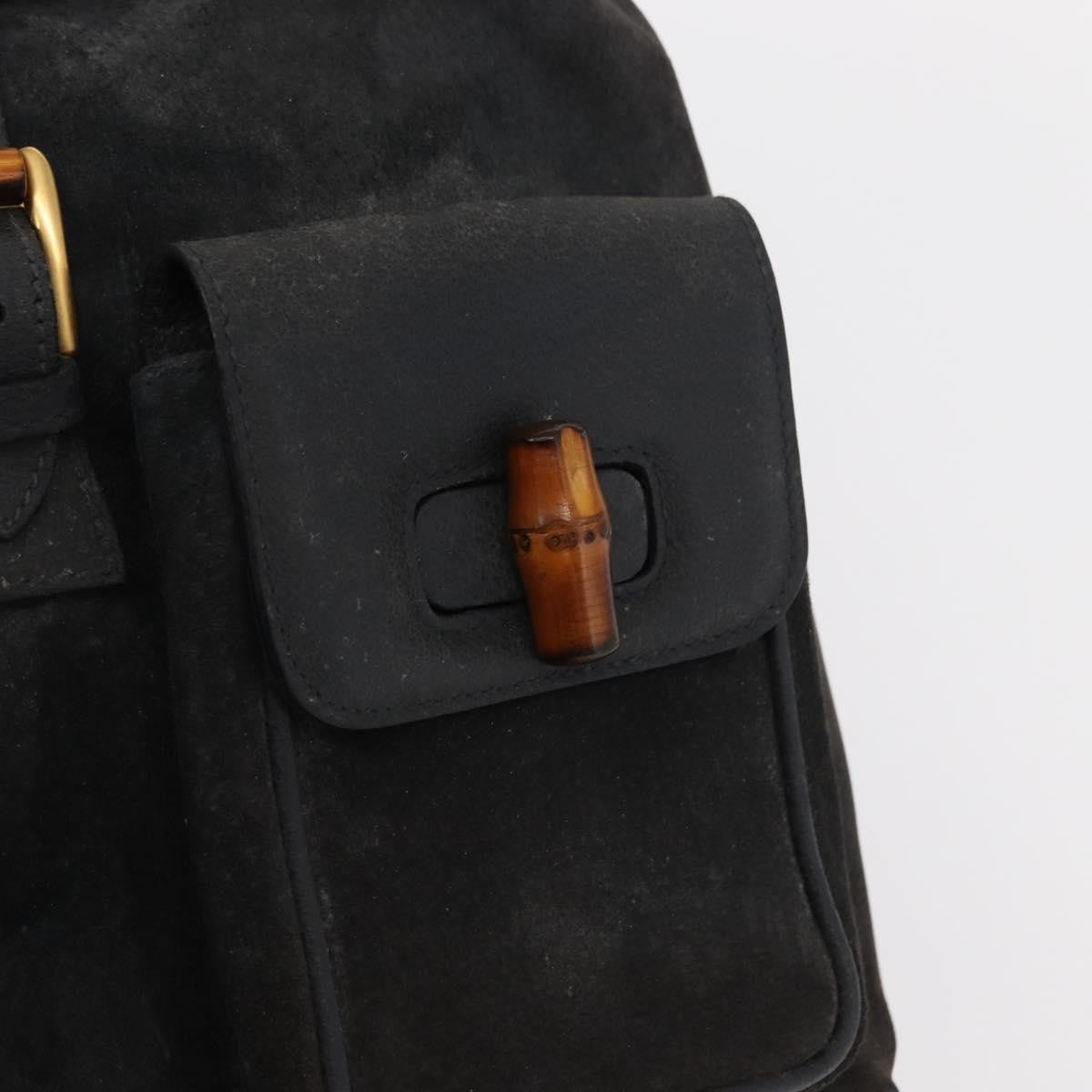 Gucci Vintage Bamboo Backpack Suede, NAVY, SUEDE, Backpack