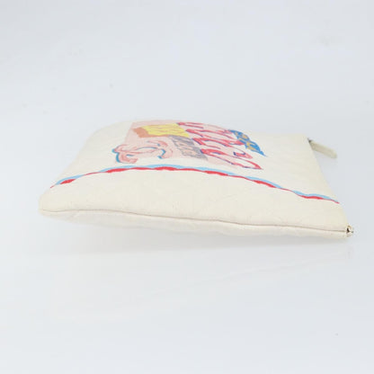 Chanel Coco Cuba Pouch Printed Quilted Canvas, WHITE, CANVAS, Clutche & pouche