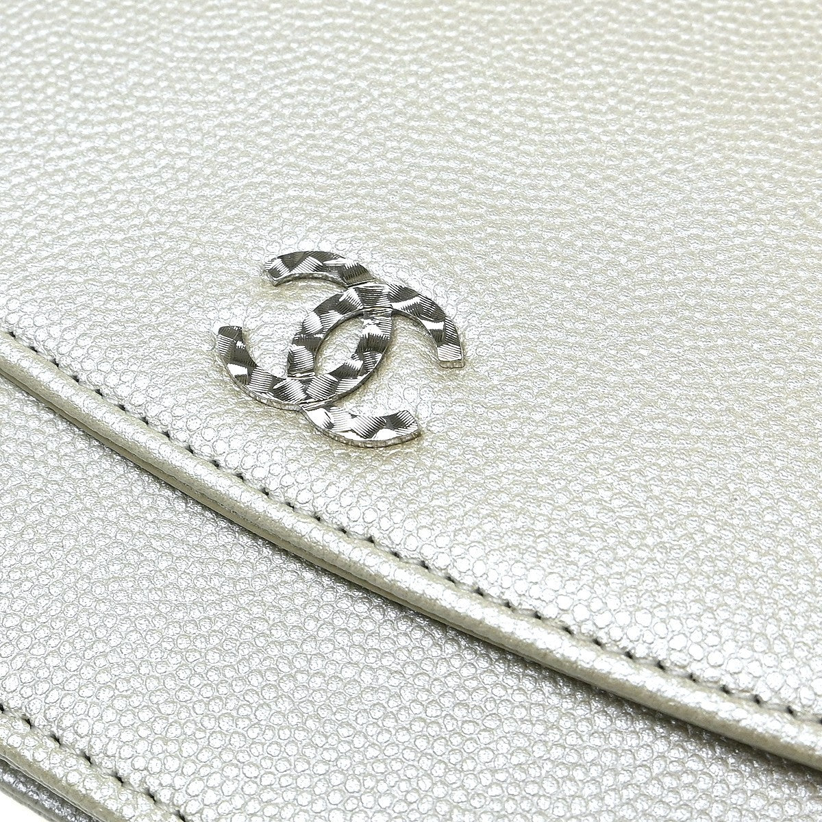 Chanel Timeless Wallet on Chain Textured Leather, Silver, Leather, Wallet