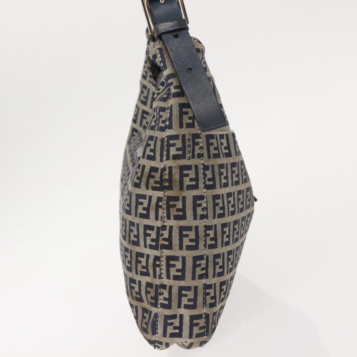 Fendi Belted Flap Shoulder Bag Zucchino Coated Canvas, NAVY, CANVAS, Shoulder bag