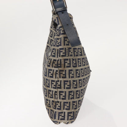 Fendi Belted Flap Shoulder Bag Zucchino Coated Canvas, NAVY, CANVAS, Shoulder bag