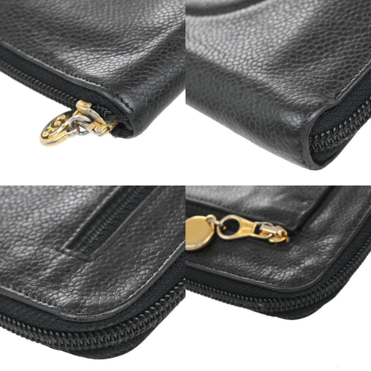 Chanel CC Zip Around Wallet Leather, BLACK, LEATHER, Wallets