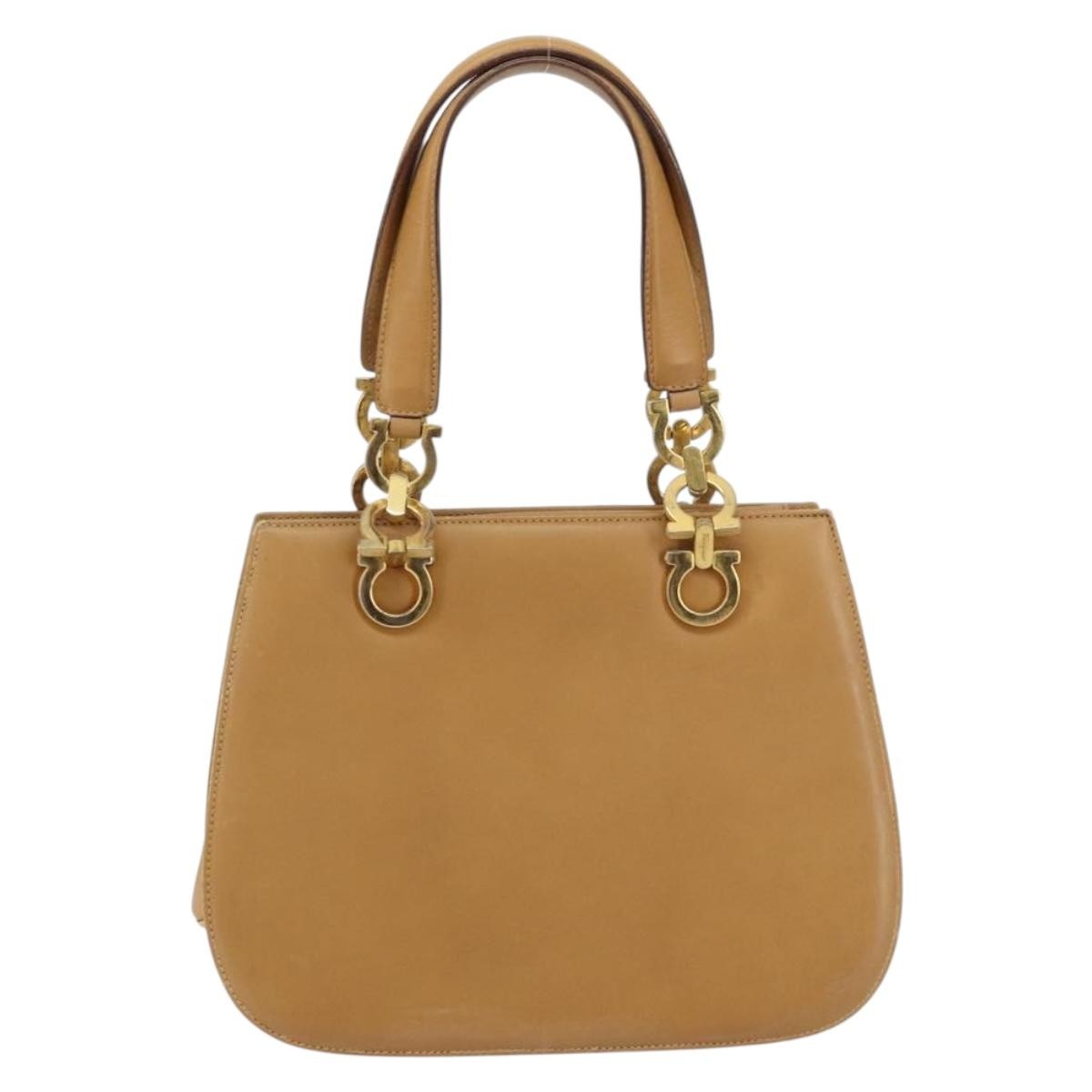 Salvatore Ferragamo Gancini handbag Leather, BEIGE, LEATHER, Handbag