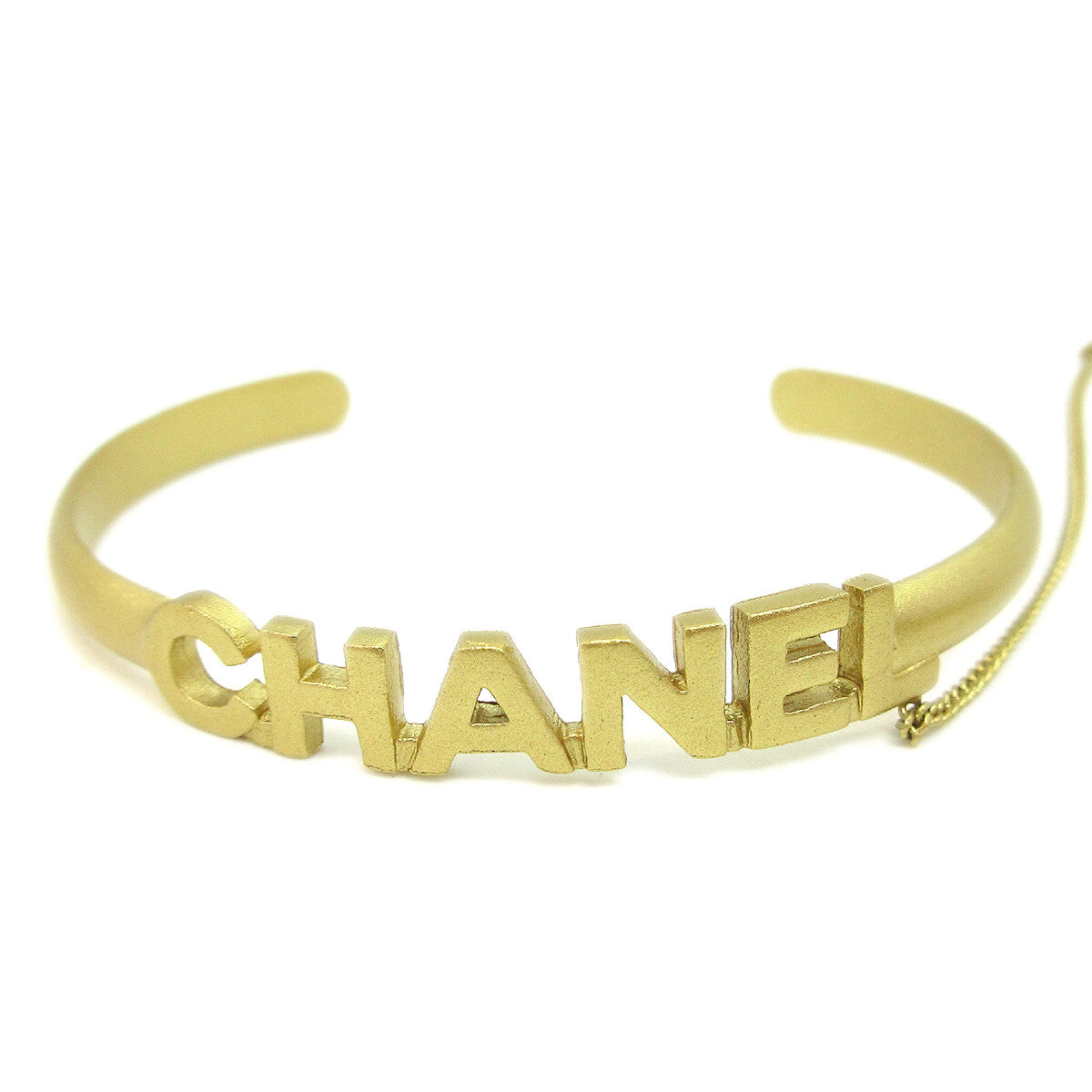 Chanel Logo Bangle with Chain Attached CC Ring Metal with Crystal, GOLD, GOLD_PLATED, Bracelet
