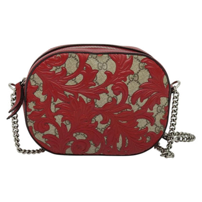 Gucci Chain Crossbody Bag Arabesque GG Coated Canvas with Leather, RED, LEATHER, Shoulder bag