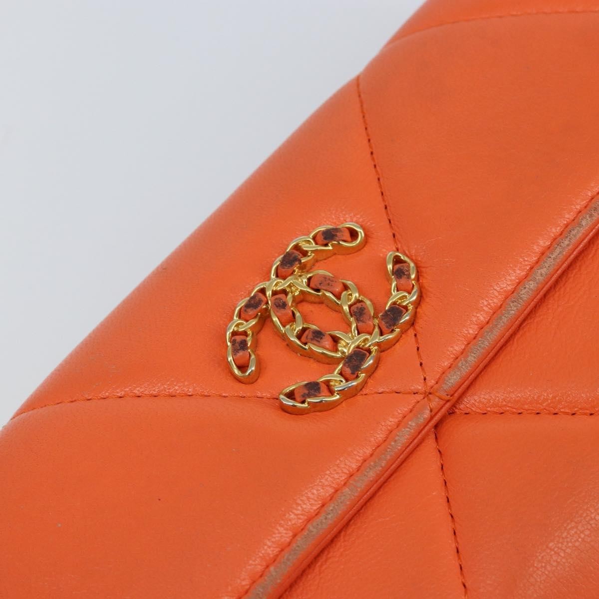 Chanel 19 Flap Wallet Quilted Lambskin, ORANGE, LEATHER, Wallets