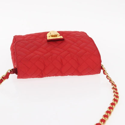 Prada Pushlock Chain Flap Bag Quilted Tessuto, RED, NYLON, Shoulder bag