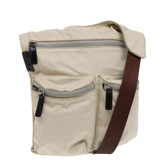 Fendi Vintage Double Pocket Zip Shoulder Bag Canvas, BEIGE, CANVAS, Shoulder bag