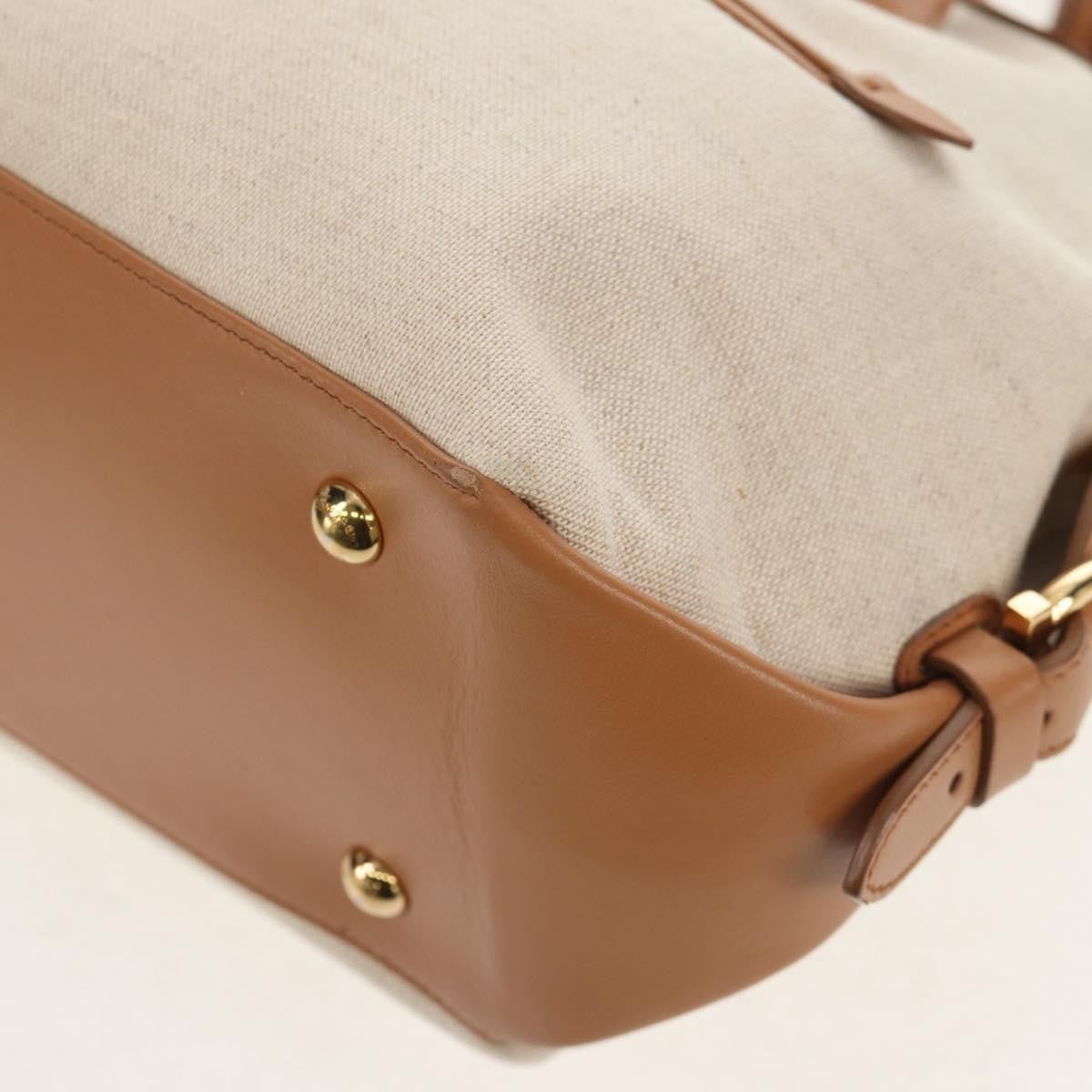 Salvatore Ferragamo Vintage Fiamma Satchel Canvas and Leather, BEIGE, CANVAS, Handbag