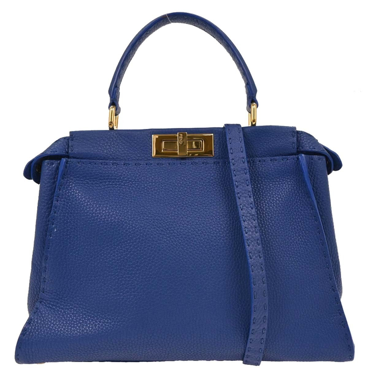 Fendi Selleria Peekaboo Bag Rigid Leather, BLUE, LEATHER, Handbag