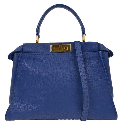 Fendi Selleria Peekaboo Bag Rigid Leather, BLUE, LEATHER, Handbag