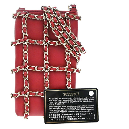 Chanel Tech Me Out Clutch With Chain Lambskin, RED, LEATHER, Clutche & pouche