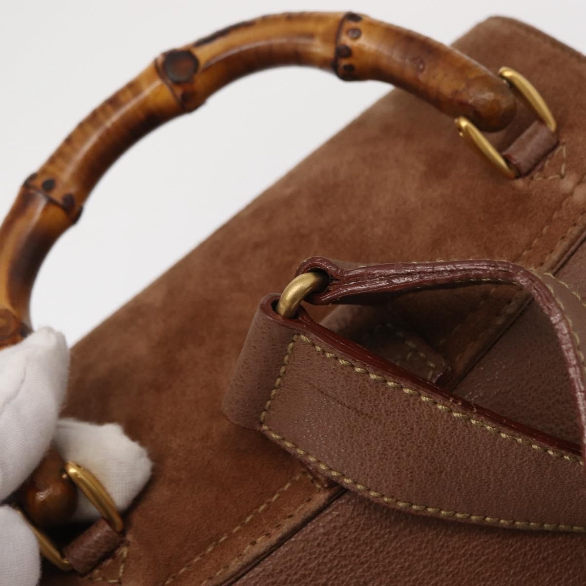 Gucci Vintage Bamboo Backpack Suede, BROWN, SUEDE, Backpack