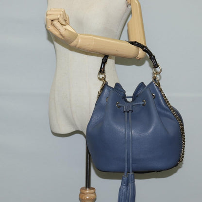 Gucci Miss Bamboo Bucket Bag Leather, BLUE, LEATHER, Handbag