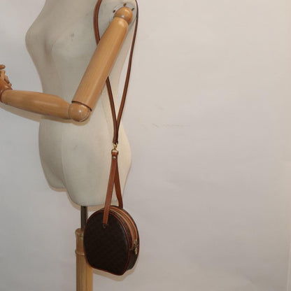 Celine Vintage Macadam Circle Logo Shoulder Bag Canvas and Leather, Brown, Canvas, Shoulder Bag