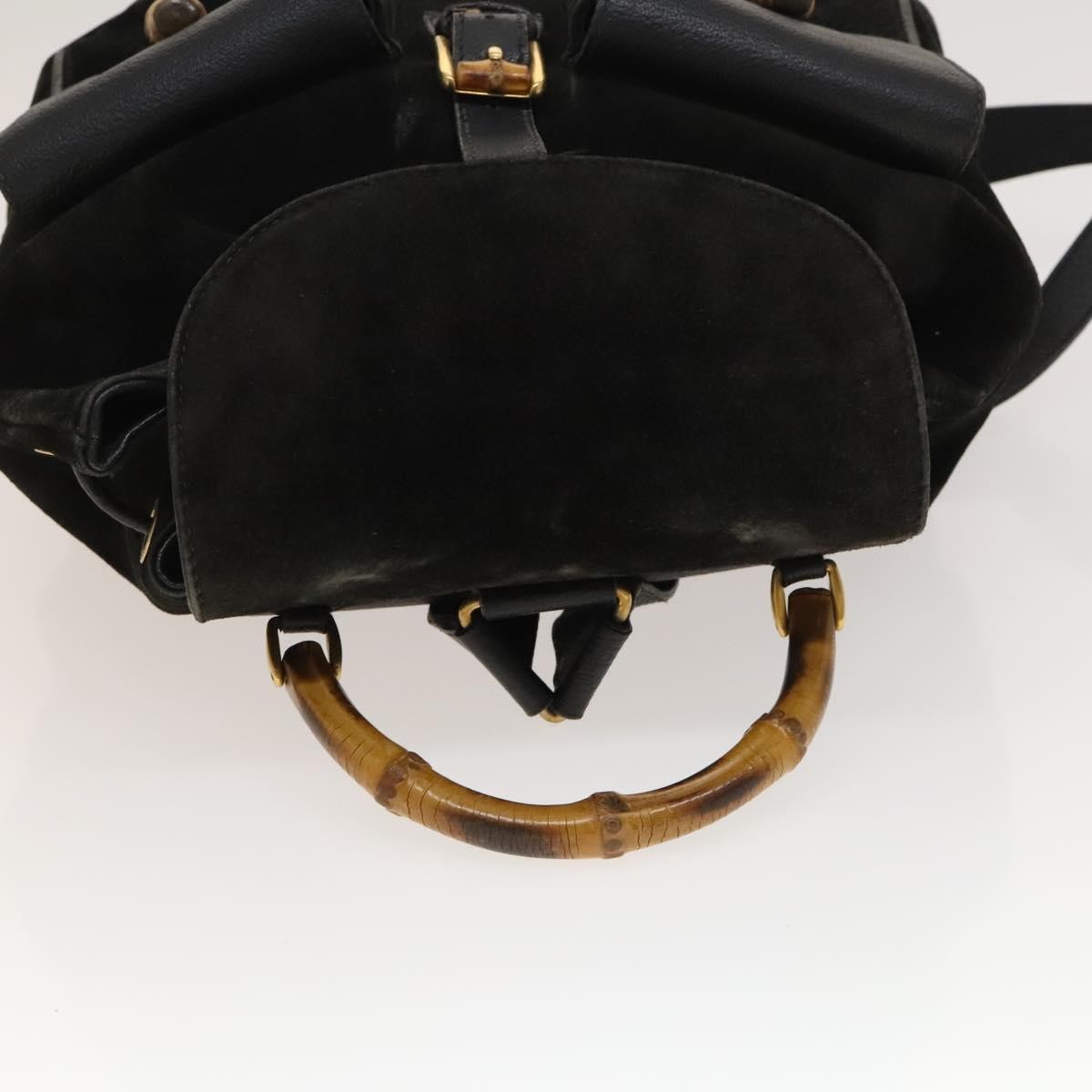 Gucci Vintage Bamboo Backpack Suede, BLACK, SUEDE, Backpack
