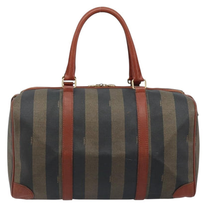 Fendi Vintage Pequin Boston Bag Coated Canvas, Brown, Canvas, Travel Bag