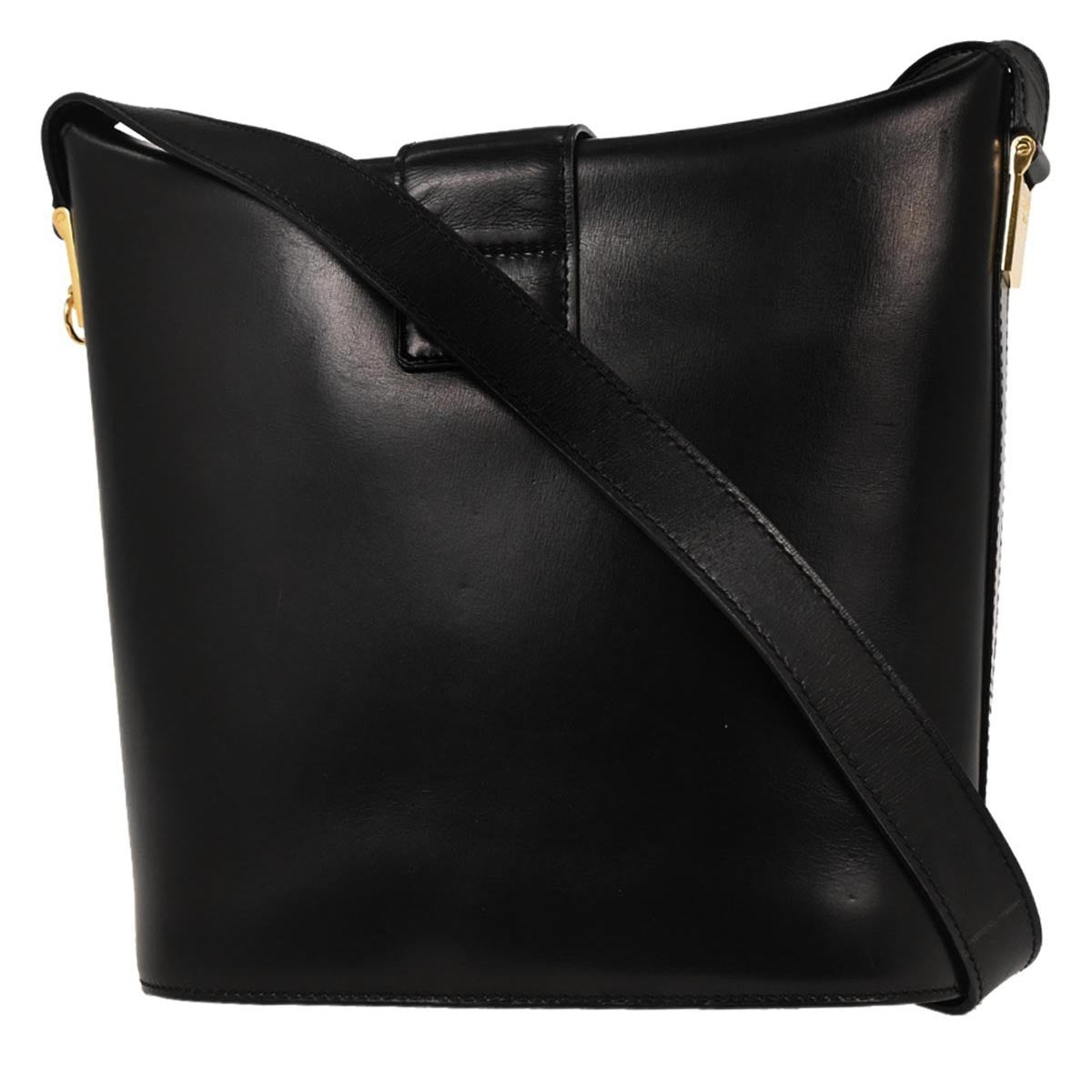 Celine Vintage Shoulder Bag Leather, BLACK, LEATHER, Shoulder bag