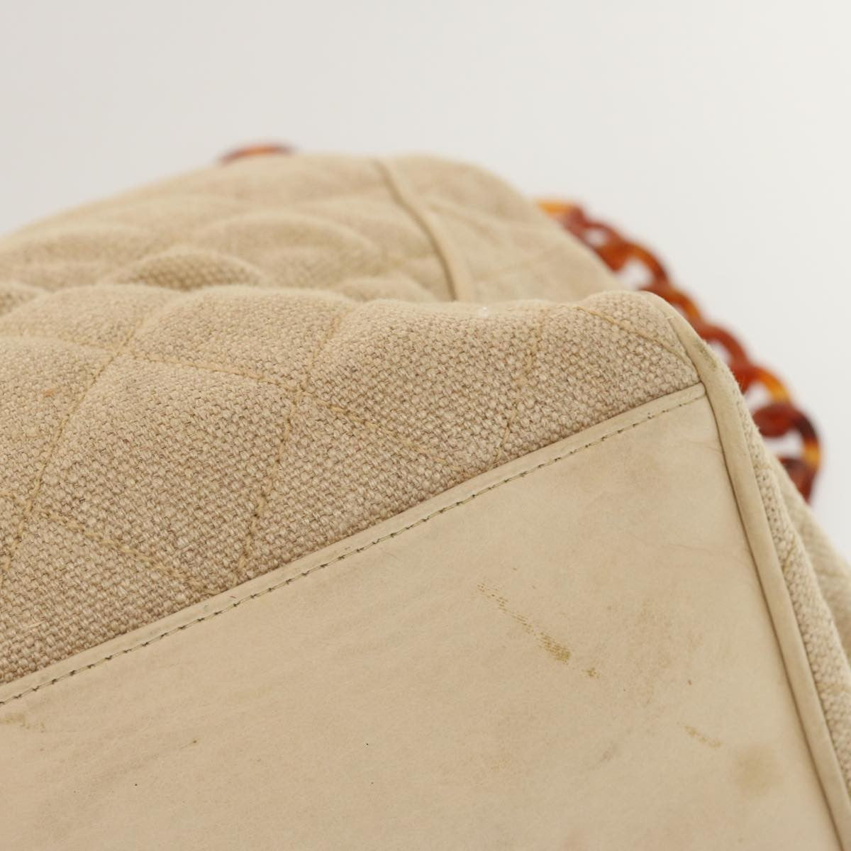 Chanel Resin Chain Handle Shoulder Bag Canvas, BEIGE, CANVAS, Shoulder bag