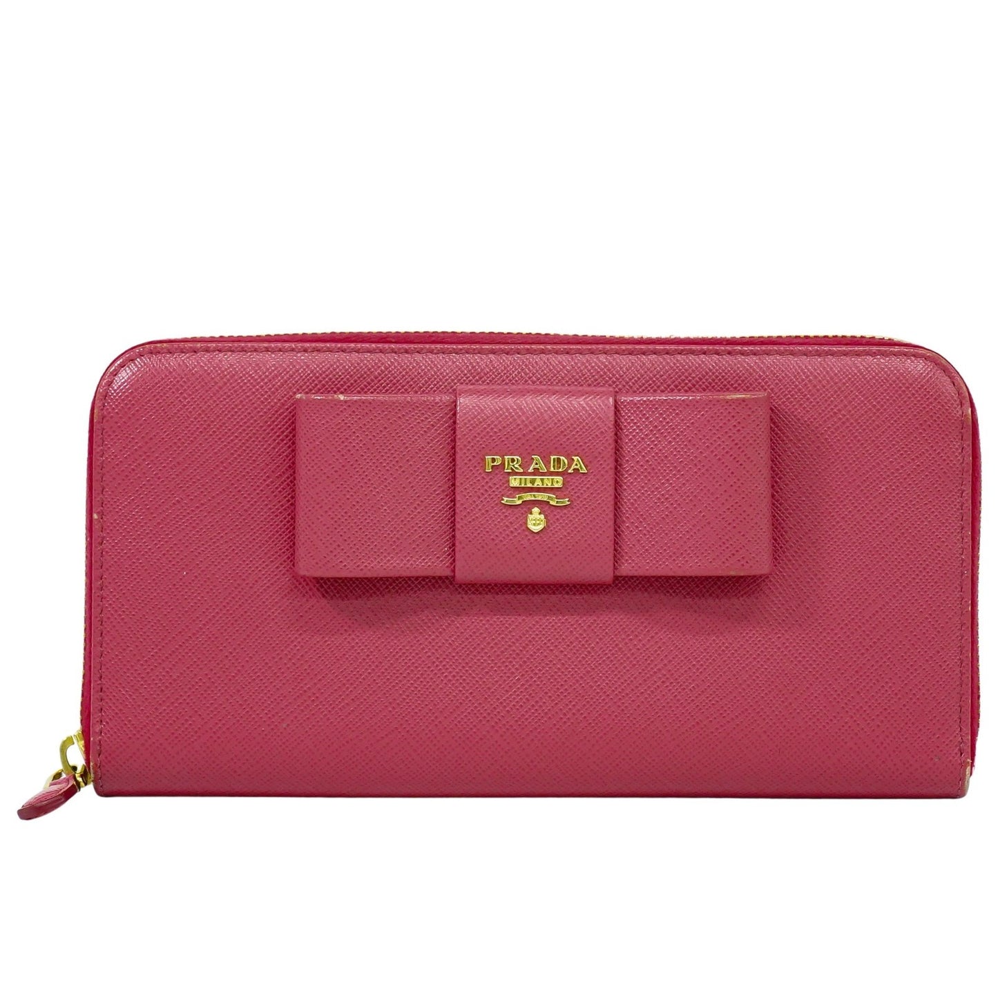 Prada Bow Zip Around Wallet Saffiano Leather, PINK, LEATHER, Wallets