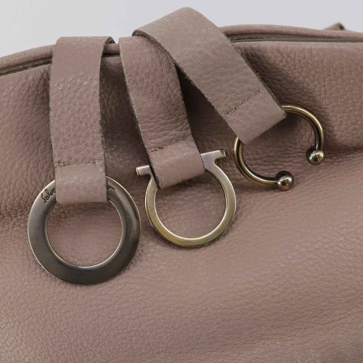 Salvatore Ferragamo Gancini Shoulder Bag Leather, BEIGE, LEATHER, Shoulder bag
