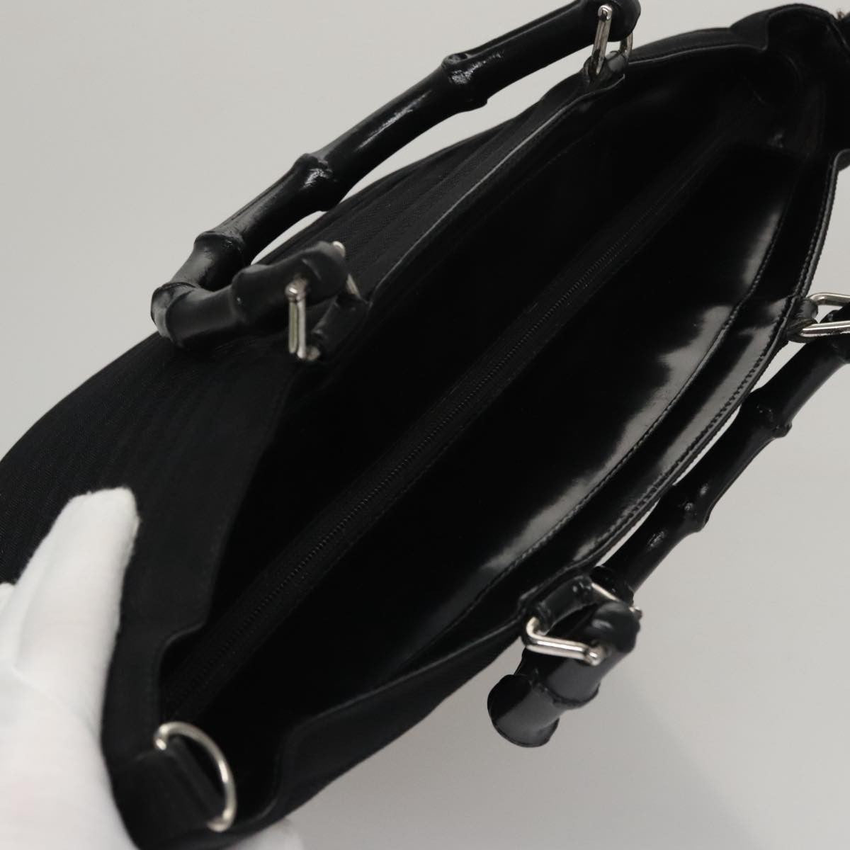 Gucci Vintage Bamboo Handle Tote Nylon, BLACK, NYLON, Tote bag