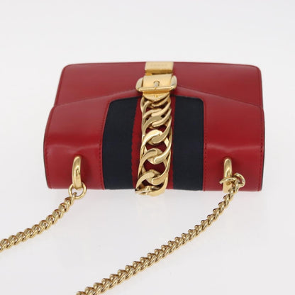 Gucci Sylvie Chain Shoulder Bag Leather, RED, LEATHER, Shoulder bag