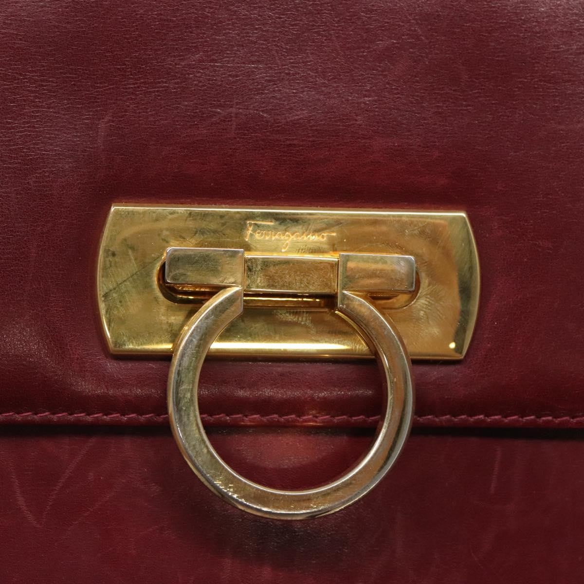 Salvatore Ferragamo Gancini handbag Leather, BURGUNDY, LEATHER, Handbag