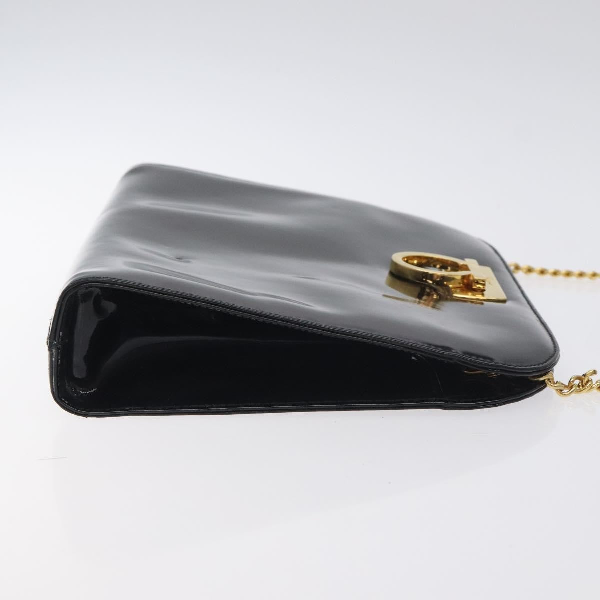 Salvatore Ferragamo Vintage Gancini Chain Shoulder Bag Leather, BLACK, PATENT_LEATHER, Shoulder bag