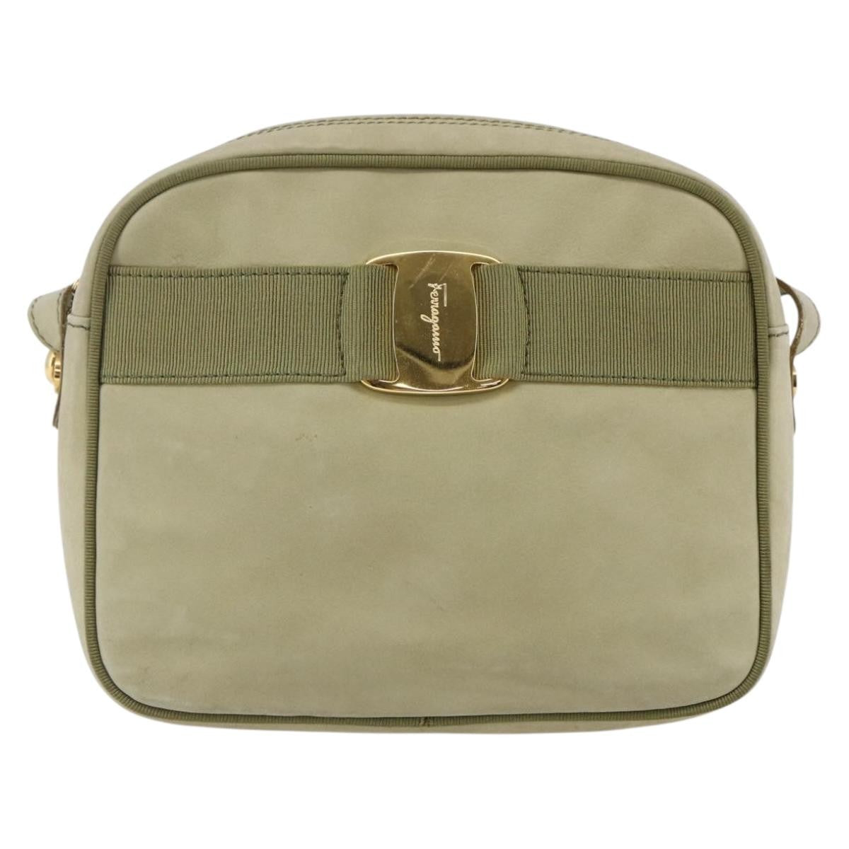 Salvatore Ferragamo Vala Shoulder Bag Suede, GREEN, SUEDE, Shoulder bag