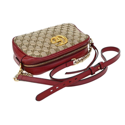 Gucci GG Marmont Shoulder Bag Diagonal Quilted GG Canvas with Leather, BEIGE, CANVAS, Shoulder bag