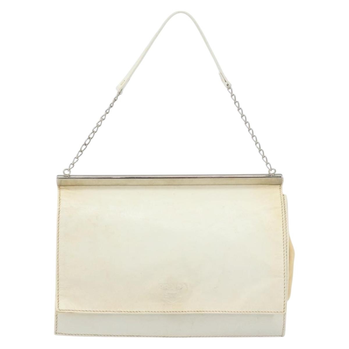Prada Vintage Shoulder Bag Leather, WHITE, LEATHER, Shoulder bag