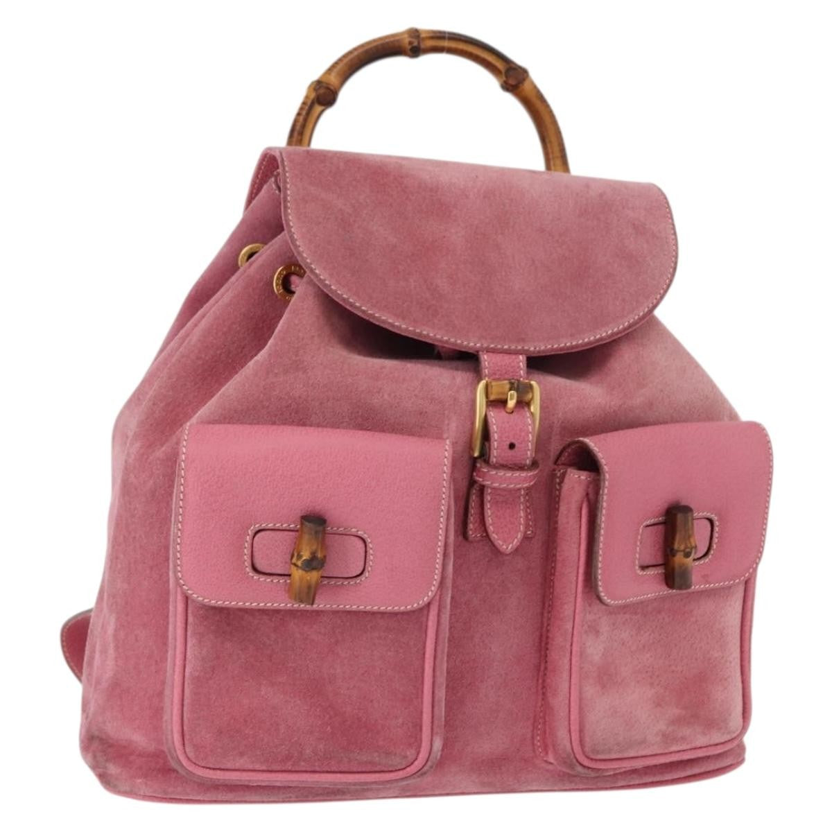 Gucci Vintage Bamboo Backpack Suede, PINK, SUEDE, Backpack