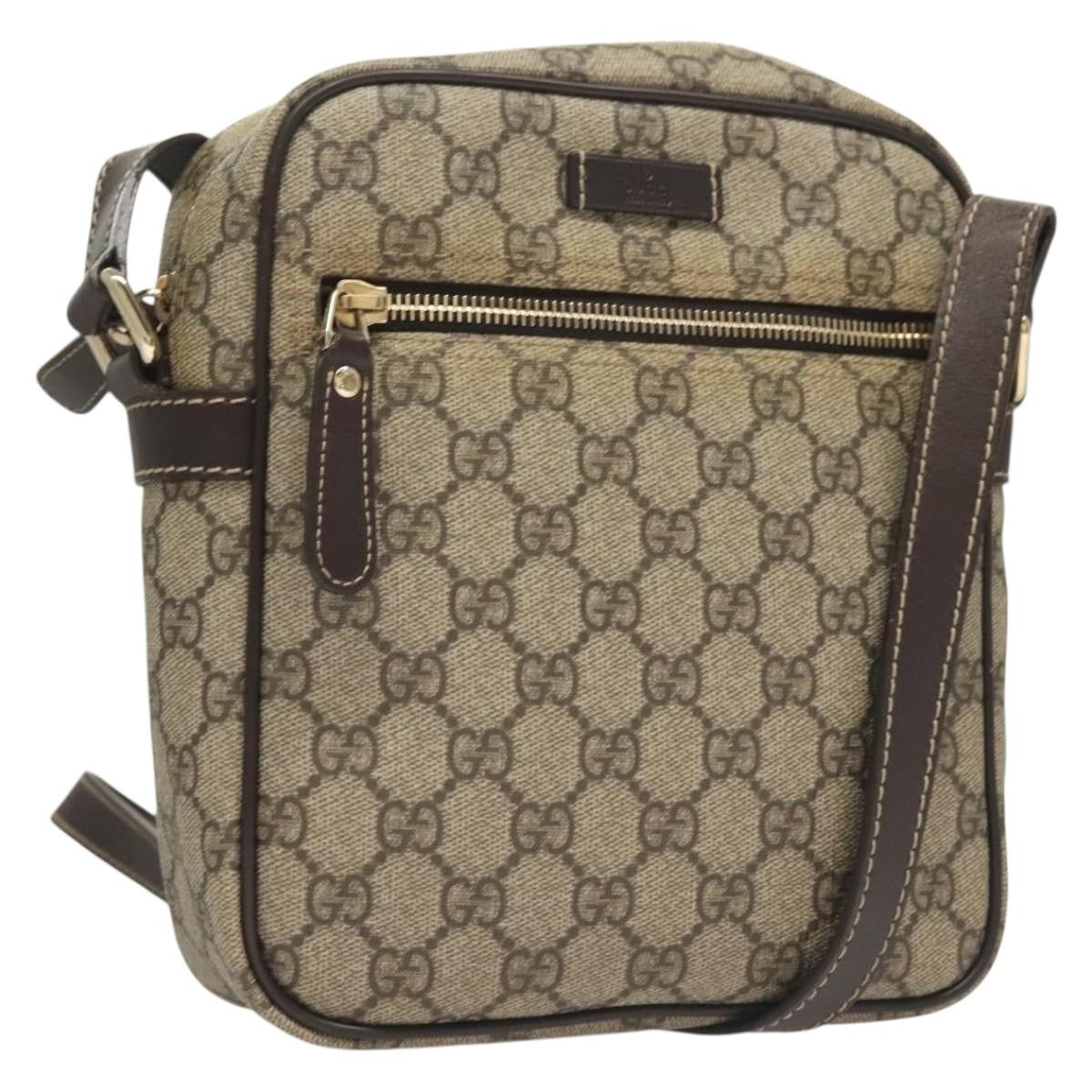 Gucci Front Zip Messenger GG Coated Canvas, BEIGE, CANVAS, Shoulder bag