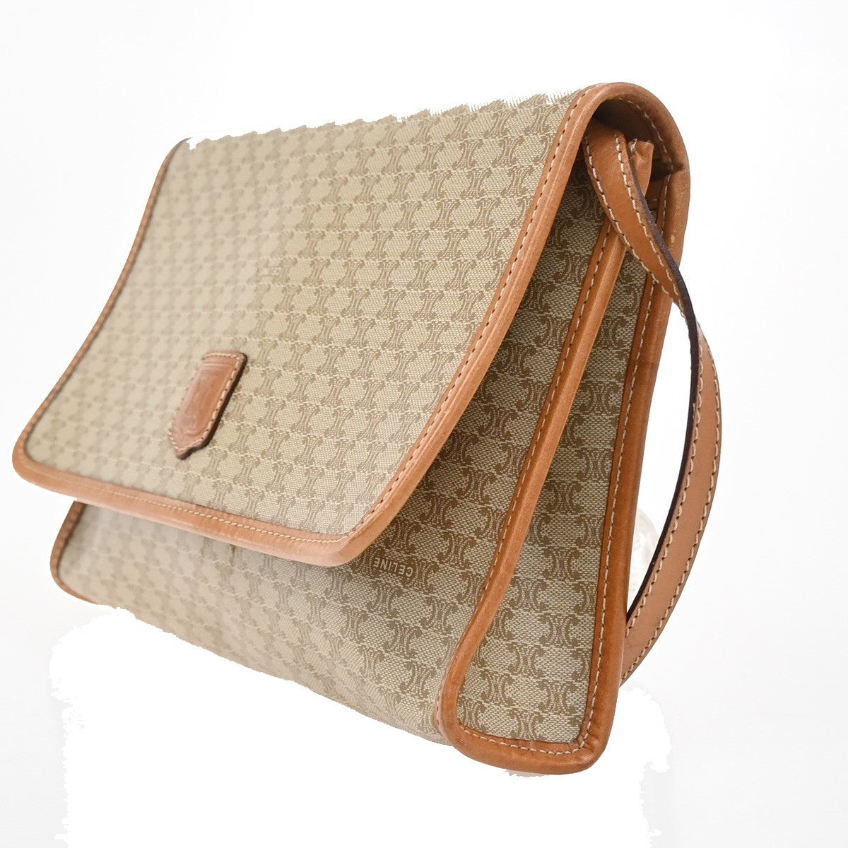 Celine Macadam Shoulder Bag Leather, BROWN, LEATHER, Shoulder bag