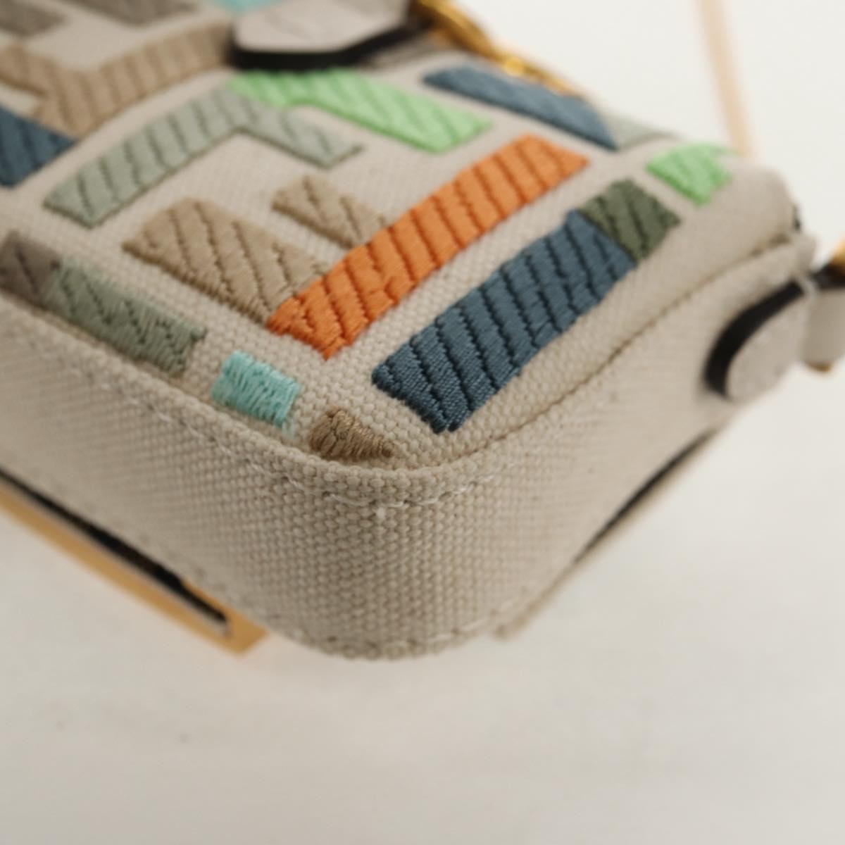 Fendi Chain Baguette Charm Bag Zucca Embroidered Canvas, MULTICOLOUR, CANVAS, Shoulder bag