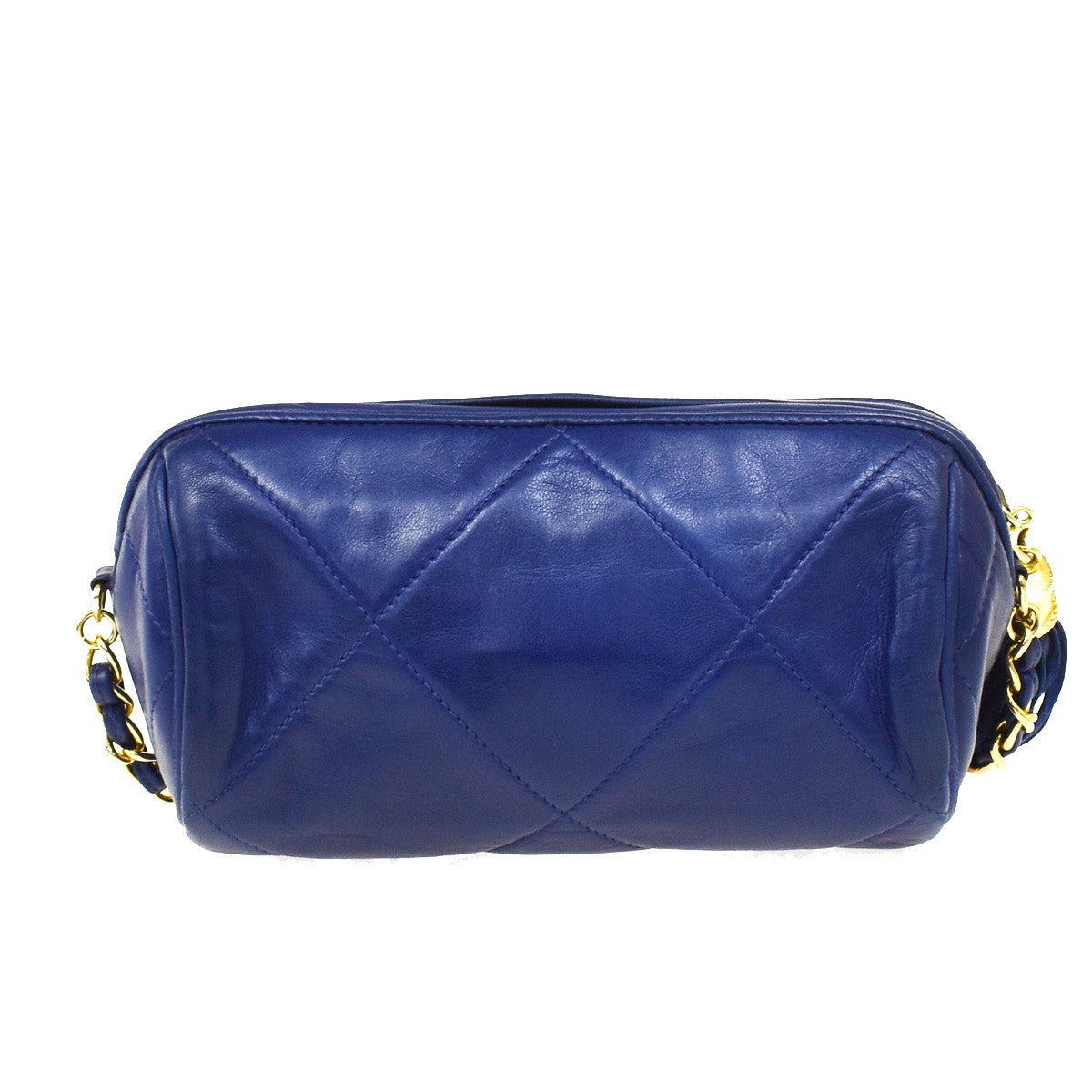 Chanel Vintage Diamond CC Barrel Bag Quilted Leather, BLUE, LEATHER, Shoulder bag