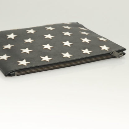 Saint Laurent Stars Zip Pouch Leather, BLACK, LEATHER, Clutche & pouche