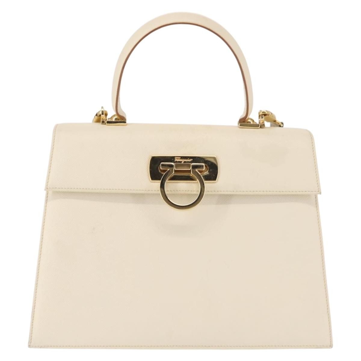 Salvatore Ferragamo Gancini Convertible Top Handle Bag Leather, WHITE, LEATHER, Handbag