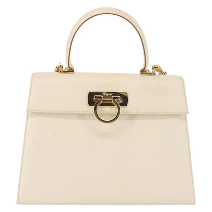 Salvatore Ferragamo Gancini Convertible Top Handle Bag Leather, WHITE, LEATHER, Handbag