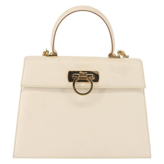 Salvatore Ferragamo Gancini Convertible Top Handle Bag Leather, WHITE, LEATHER, Handbag