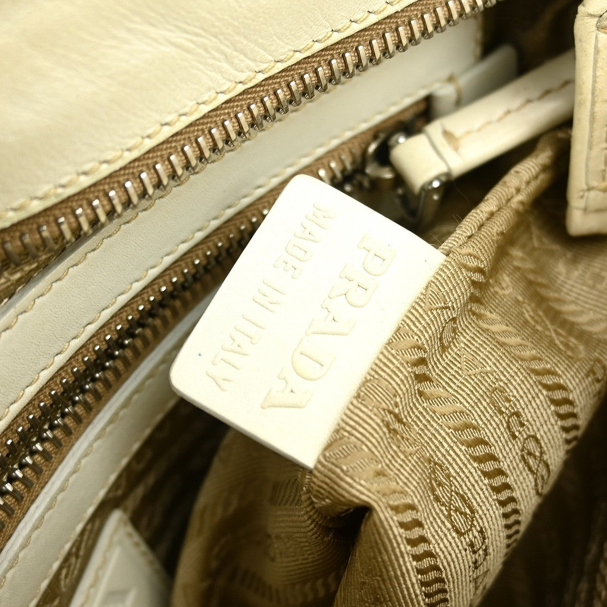 Prada Logo Zip Crossbody Bag Canvas, BEIGE, CANVAS, Shoulder bag