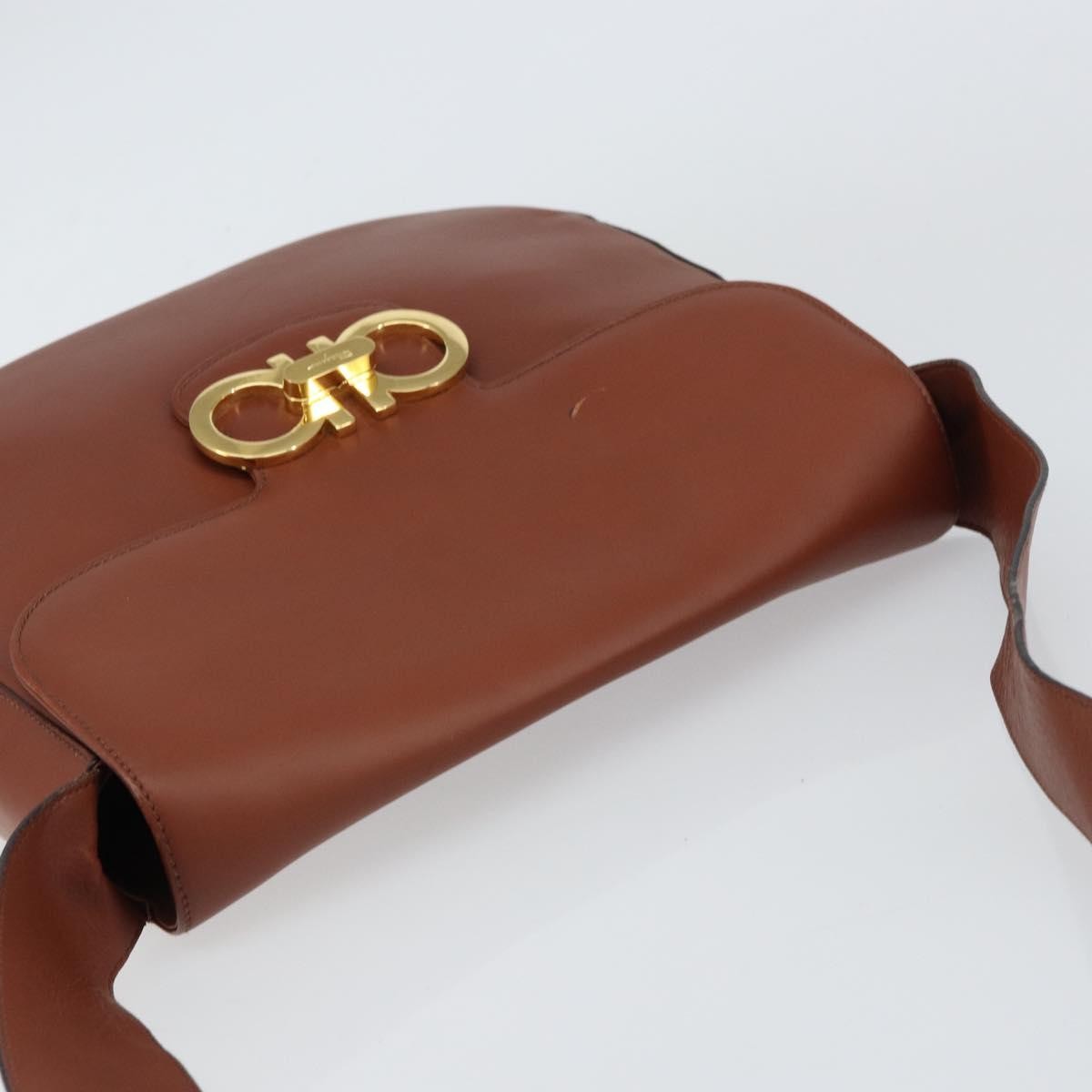 Salvatore Ferragamo Gancini Shoulder Bag Leather, BROWN, LEATHER, Shoulder bag