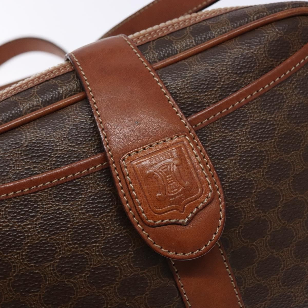 Celine Macadam Shoulder Bag PVC Leather, BROWN, CANVAS, Shoulder bag