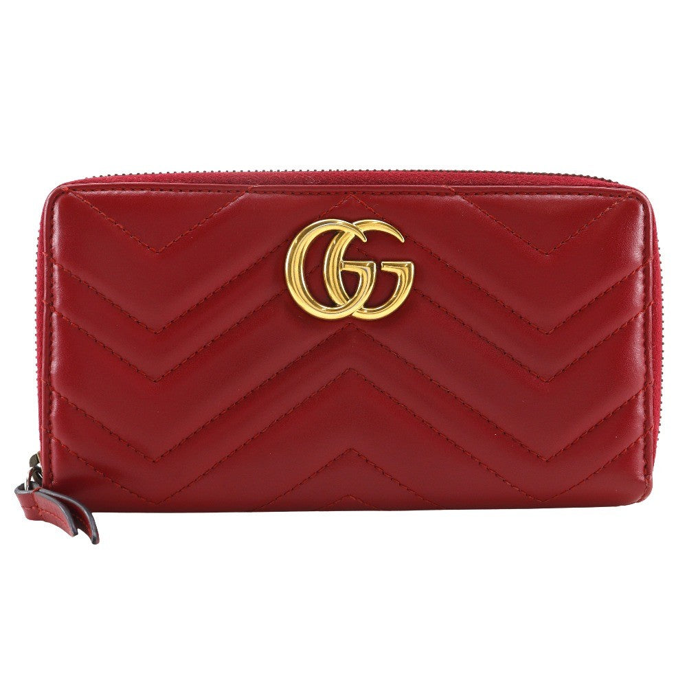 Gucci GG Marmont Zip Around Wallet Matelasse Leather, RED, LEATHER, Wallets