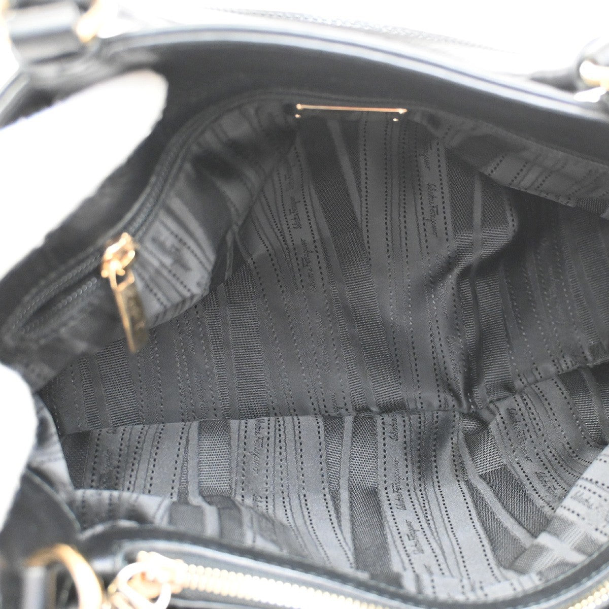 Salvatore Ferragamo Double Gancini Side Buckle Tote Leather, BLACK, LEATHER, Tote bag