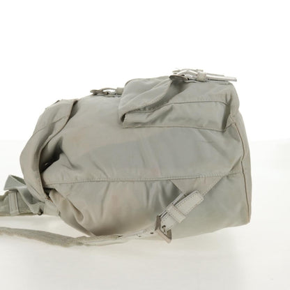 Prada Double Pocket Backpack Chain Shoulder Bag Re-Nylon, GRAY, NYLON, Backpack