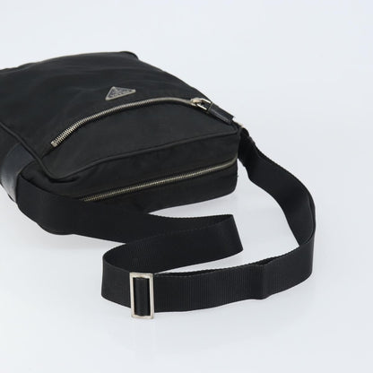 Prada Front Pocket Zip Messenger Bag Tessuto with Saffiano Leather, Black, Nylon, Shoulder Bag