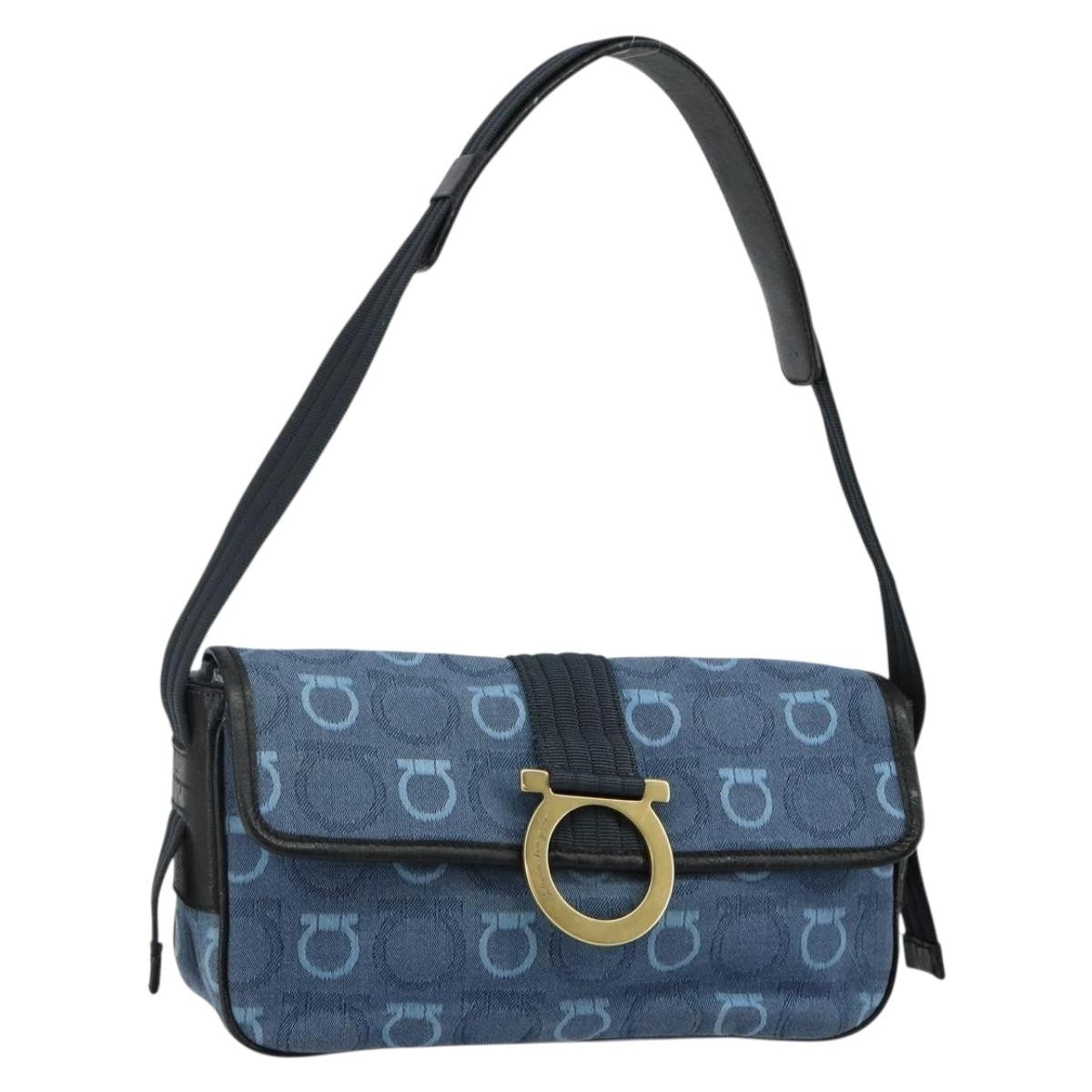 Salvatore Ferragamo Gancini Shoulder Bag Canvas, NAVY, CANVAS, Shoulder bag