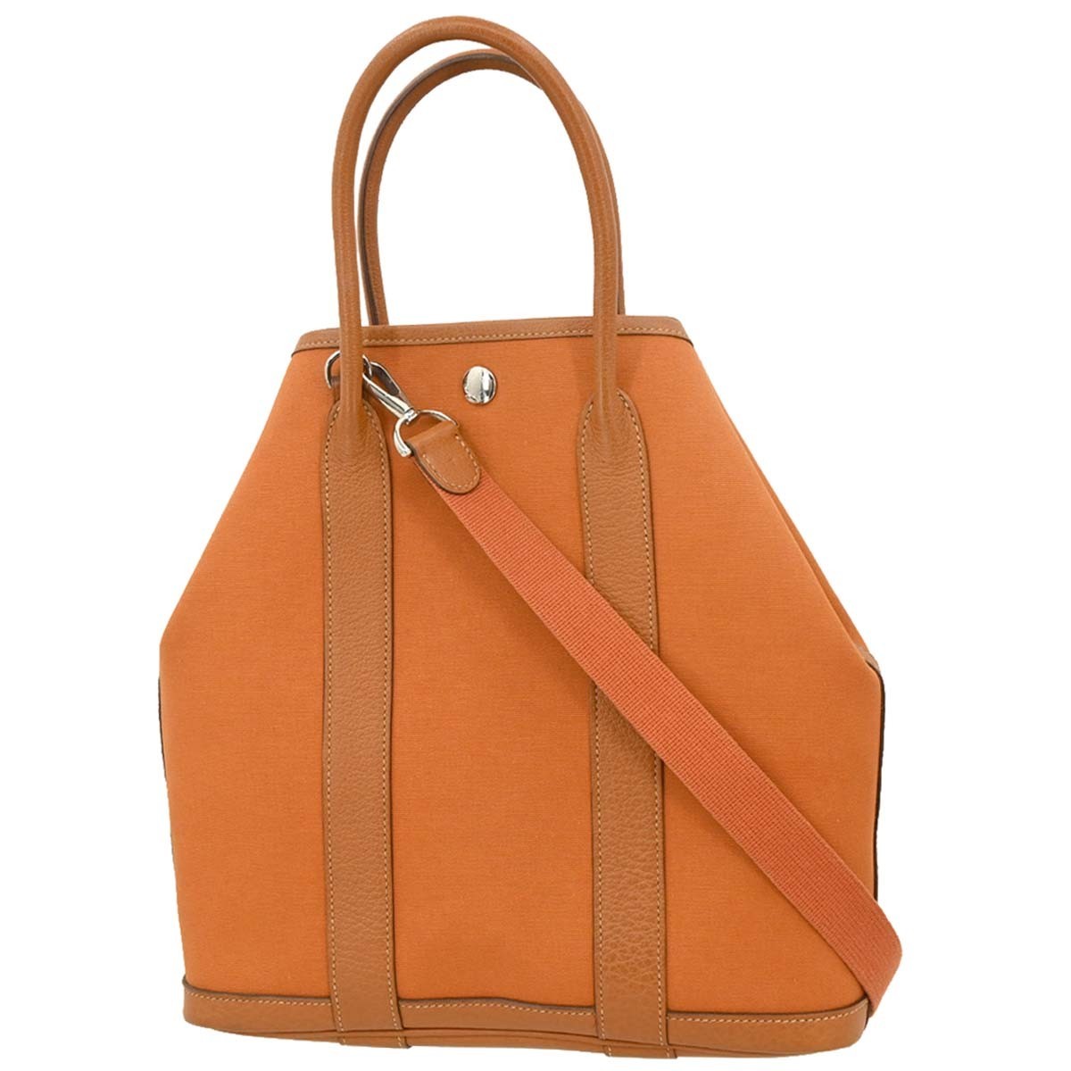 Hermes Garden File Tote Toile and Leather, ORANGE, CANVAS, Tote bag